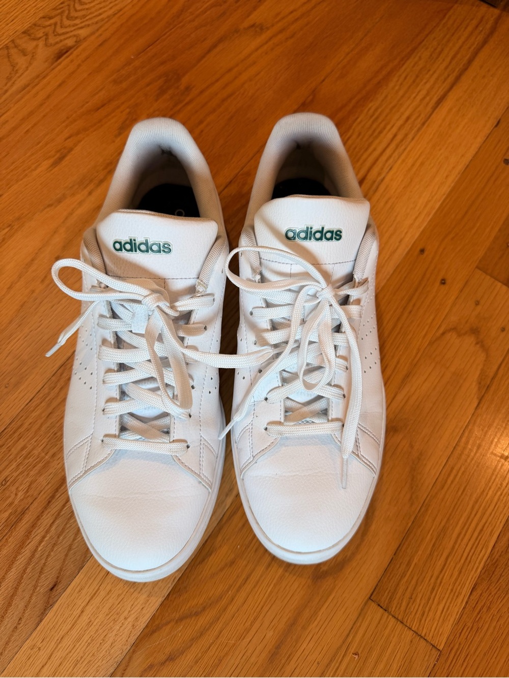 adidas White Sneakers with Green Logo Mens 12